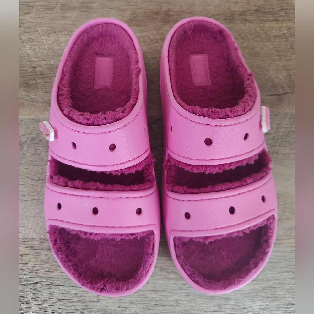 CROCS Bold Pink Plush Sandals - Picture 4 of 10
